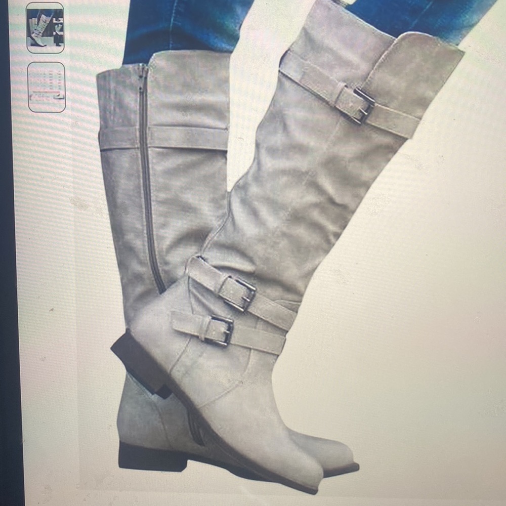 Beautiful Light Gray Boots with Buckles. Knee Boots